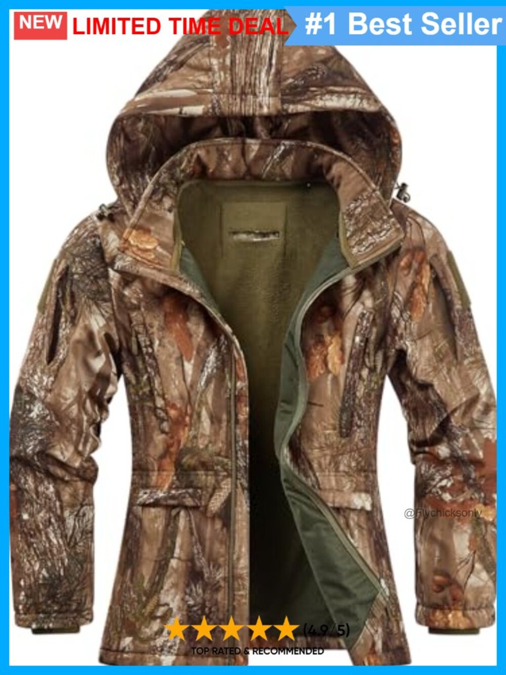 Womens Water Resistant Camo Hunting Jacket Silent Windproof Outdoor